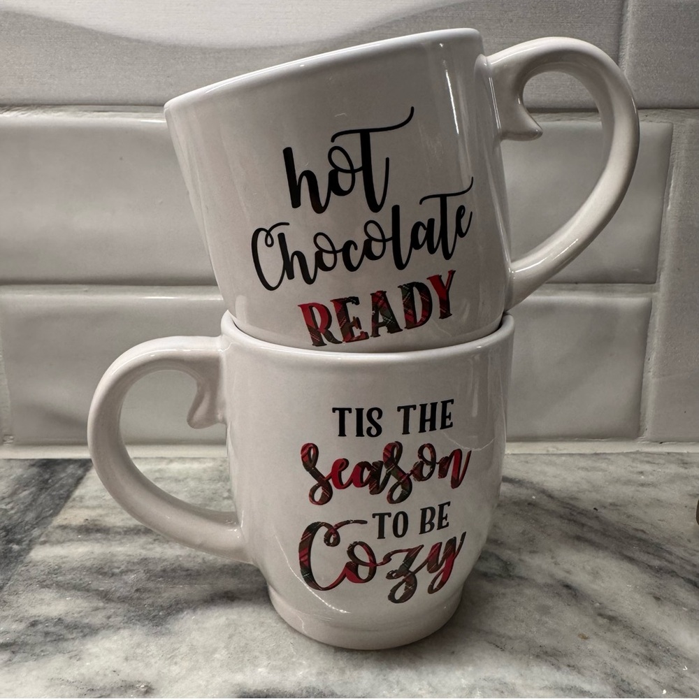 Winter/Christmas/Hot Chocolate White Mug Set NWOT
